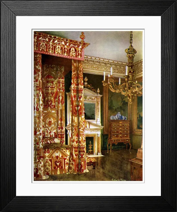 Framed Print : Queen Annes bed, chest of drawers upon a stand and a wooden candelabra, 1910. Artist: Edwin Foley Framed Print : Queen Annes bed, chest of drawers upon a stand and a wooden candelabra, 1910. Artist: Edwin Foley