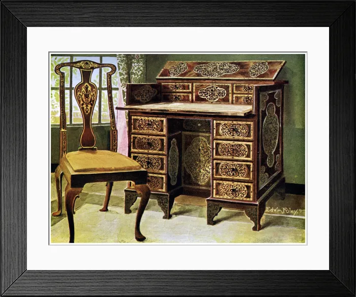 Framed Print : Walnut inlaid writing table, 1910. Artist: Edwin Foley Framed Print : Walnut inlaid writing table, 1910. Artist: Edwin Foley