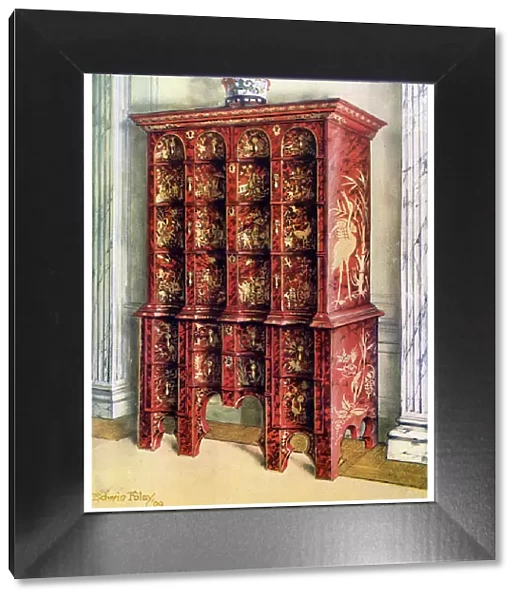 Red and gilt lacquer double chest of drawers, 1910. Artist: Edwin Foley