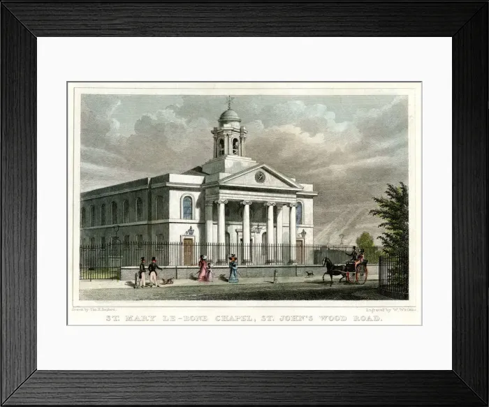 Framed Print : St Mary le Bone Chapel, St Johns Wood Road, London, 1828. Artist: W Watkins Framed Print : St Mary le Bone Chapel, St Johns Wood Road, London, 1828. Artist: W Watkins