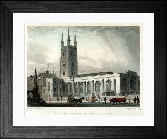 Framed Print : St Sepulchres Church, Skinner Street, City of London, c1830. Artist:s Lacey Framed Print : St Sepulchres Church, Skinner Street, City of London, c1830. Artist:s Lacey