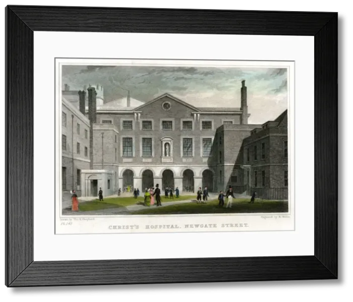 Framed Print : Christs Hospital School, Newgate Street, City of London, 1831. Artist: W Wallis Framed Print : Christs Hospital School, Newgate Street, City of London, 1831. Artist: W Wallis