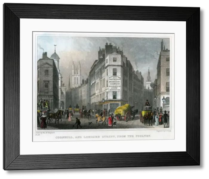 Framed Print : Cornhill and Lombard Street from Poultry, City of London, 1830. Artist:s Lacey Framed Print : Cornhill and Lombard Street from Poultry, City of London, 1830. Artist:s Lacey