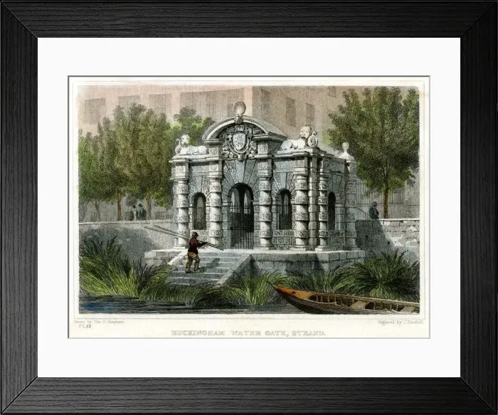 Framed Print : Buckingham Water Gate, Strand, Westminster, London, 1830. Artist: J Henshall Framed Print : Buckingham Water Gate, Strand, Westminster, London, 1830. Artist: J Henshall