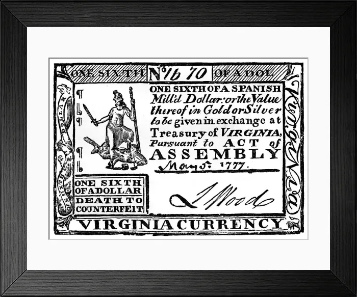 Framed Print : Virginia paper money, 1777 (c1880) Framed Print : Virginia paper money, 1777 (c1880)