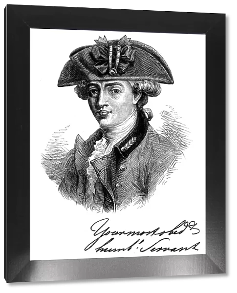 Portrait and autograph of Major John Andre, 18th century British soldier and spy, c1880