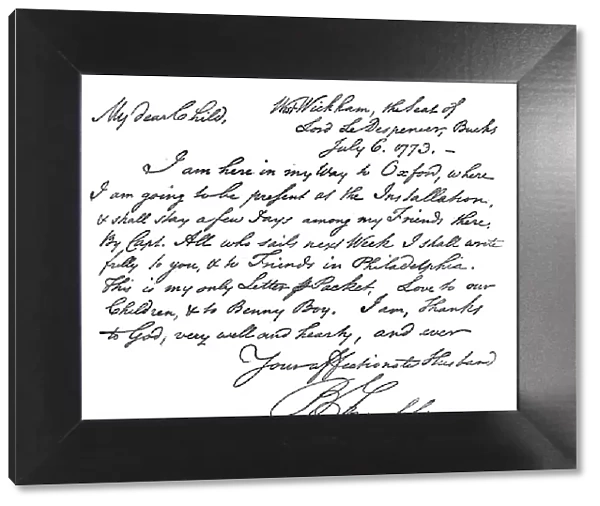 Facsimile of a letter from Benjamin Franklin to his wife, 1773 (c1880)