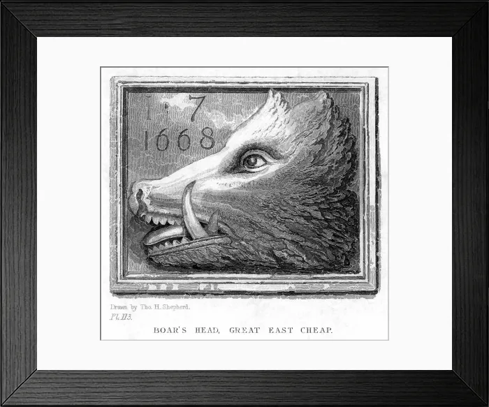 Framed Print : Inn sign from the Boars Head Tavern, Eastcheap, London, 19th century. Artist: J Tingle Framed Print : Inn sign from the Boars Head Tavern, Eastcheap, London, 19th century. Artist: J Tingle