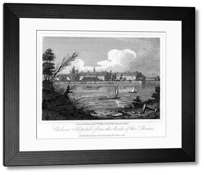 Framed Print : Chelsea Hospital, from the Banks of the Thames, London, 1816. Artist: W Wallis Framed Print : Chelsea Hospital, from the Banks of the Thames, London, 1816. Artist: W Wallis