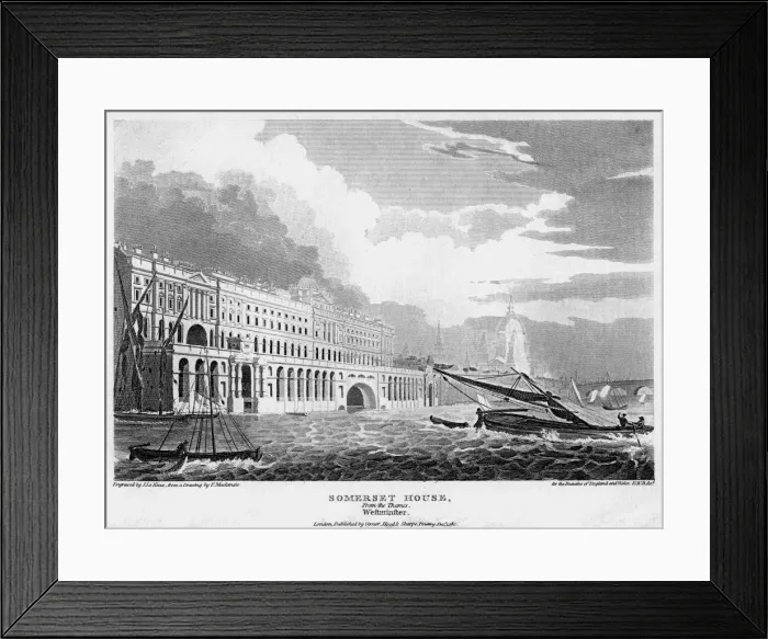 Framed Print : Somerset House, from the Thames, London, 19th century. Artist: H le Keux Framed Print : Somerset House, from the Thames, London, 19th century. Artist: H le Keux
