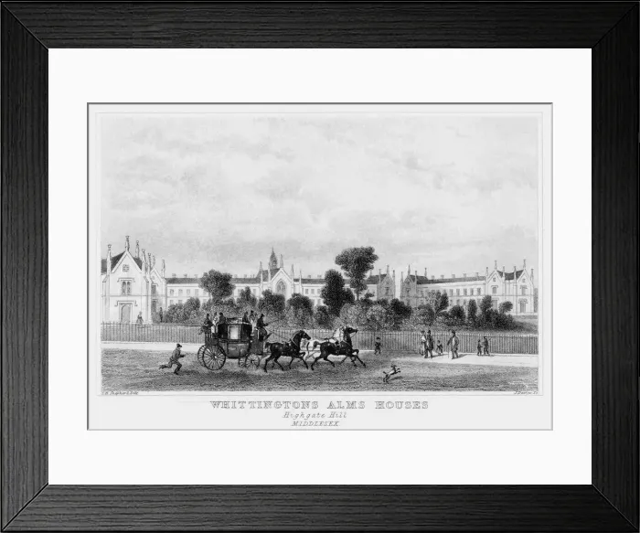 Framed Print : Whittingtons Almshouses, Highgate Hill, London, 19th century. Artist: J Davies Framed Print : Whittingtons Almshouses, Highgate Hill, London, 19th century. Artist: J Davies