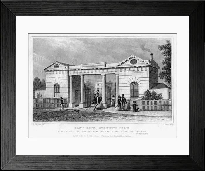 Framed Print : East Gate, Regents Park, London, 1827. Artist: Thomas Barber Framed Print : East Gate, Regents Park, London, 1827. Artist: Thomas Barber