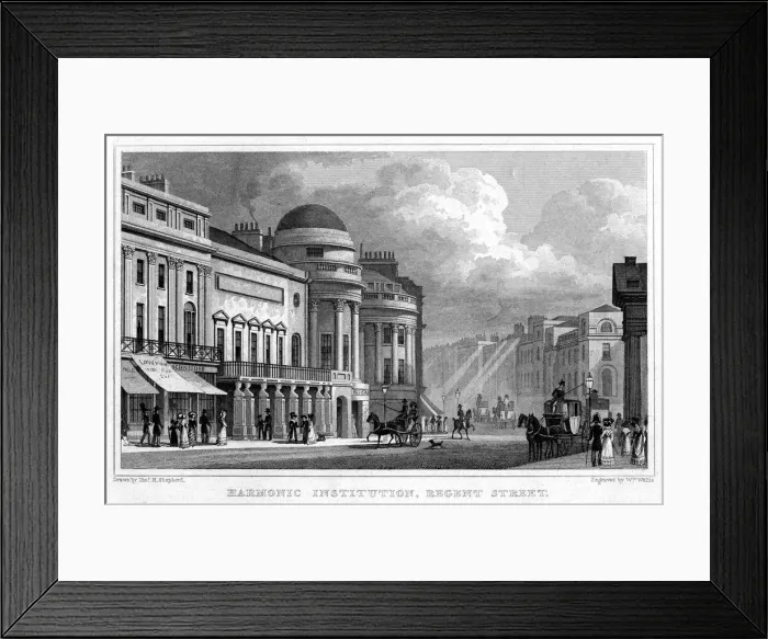 Framed Print : Harmonic Institution, Regent Street, 1828. Artist: W Wallis Framed Print : Harmonic Institution, Regent Street, 1828. Artist: W Wallis