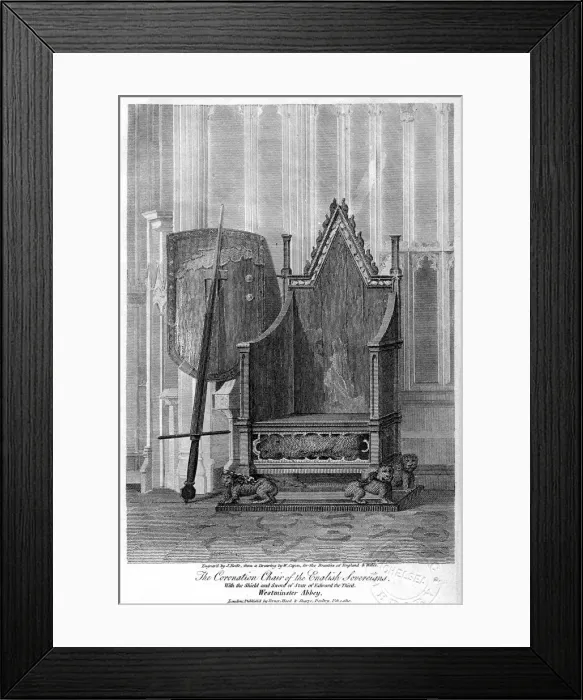Framed Print : The coronation chair of the English sovereigns, Westminster Abbey, London, 1810. Artist: John Roffe Framed Print : The coronation chair of the English sovereigns, Westminster Abbey, London, 1810. Artist: John Roffe