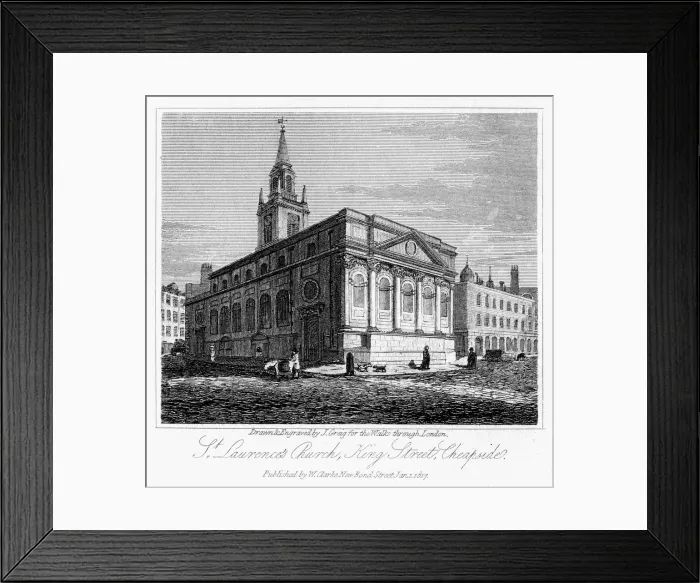 Framed Print : St Laurences Church, King Street, Cheapside, City of London, 1817. Artist: J Greig Framed Print : St Laurences Church, King Street, Cheapside, City of London, 1817. Artist: J Greig