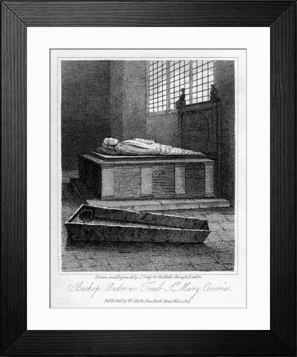 Framed Print : Bishop Andrews tomb, St Mary Overies Church, Southwark, London, 1817. Artist: J Greig Framed Print : Bishop Andrews tomb, St Mary Overies Church, Southwark, London, 1817. Artist: J Greig
