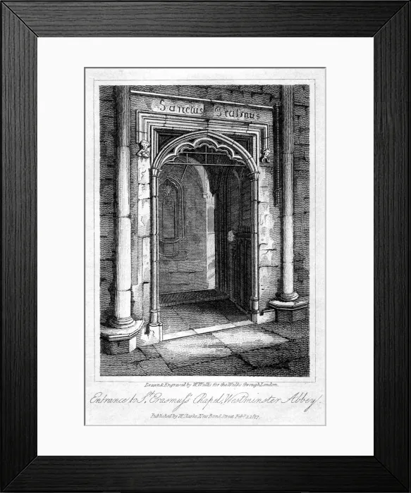 Framed Print : Entrance to St Erasmuss Chapel, Westminster Abbey, London, 1817. Artist: W Wallis Framed Print : Entrance to St Erasmuss Chapel, Westminster Abbey, London, 1817. Artist: W Wallis