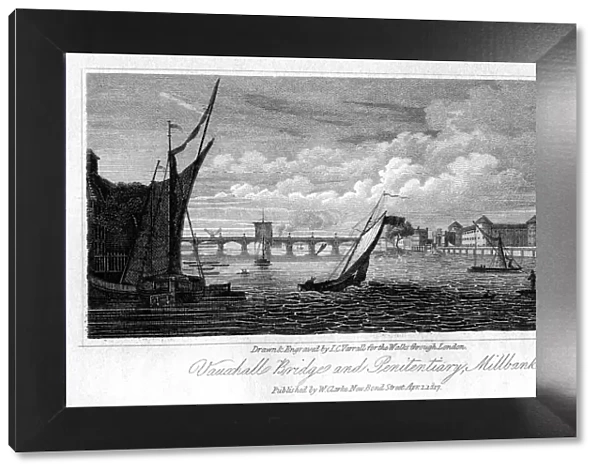 Vauxhall Bridge and Millbank Penitentiary, Westminster, London, 1817. Artist: JC Varrall