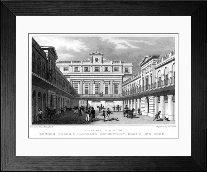 Framed Print : London Horse and Carriage Repository, Grays Inn Road, 1828. Artist: William Deeble Framed Print : London Horse and Carriage Repository, Grays Inn Road, 1828. Artist: William Deeble