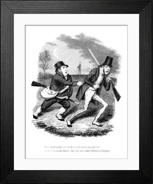 Framed Print : Cartoon showing hunters or poachers, 19th century Framed Print : Cartoon showing hunters or poachers, 19th century