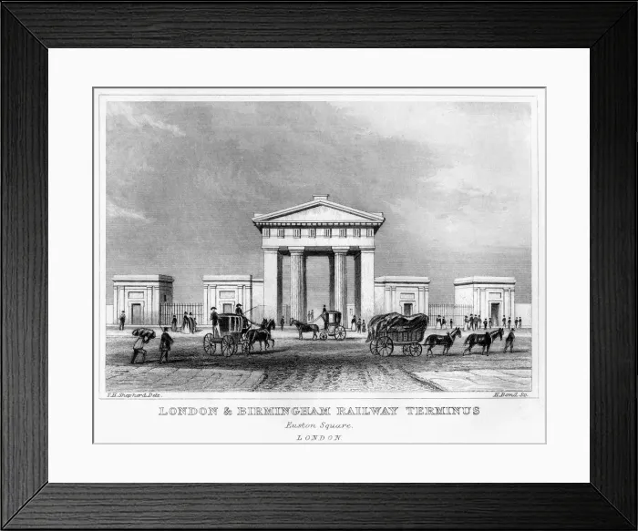 Framed Print : London and Birmingham Railway terminus, Euston Square, London, 19th century. Artist: H Bond Framed Print : London and Birmingham Railway terminus, Euston Square, London, 19th century. Artist: H Bond