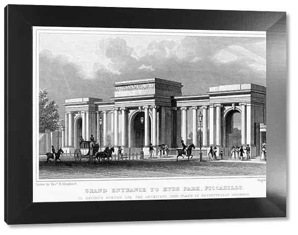 Grand entrance to Hyde Park, Piccadilly, Westminster, London, 19th century. Artist: W Wallis