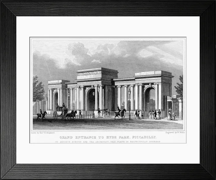 Framed Print : Grand entrance to Hyde Park, Piccadilly, Westminster, London, 19th century. Artist: W Wallis Framed Print : Grand entrance to Hyde Park, Piccadilly, Westminster, London, 19th century. Artist: W Wallis