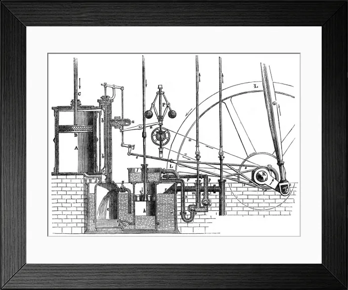 Framed Print : The working parts of James Watts double acting engine, 1866 Framed Print : The working parts of James Watts double acting engine, 1866