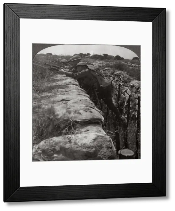 Framed Print : Canadians leaving their trenches to rush a German position, World War I, 1914-1918. Artist: Realistic Travels Publishers Framed Print : Canadians leaving their trenches to rush a German position, World War I, 1914-1918. Artist: Realistic Travels Publishers