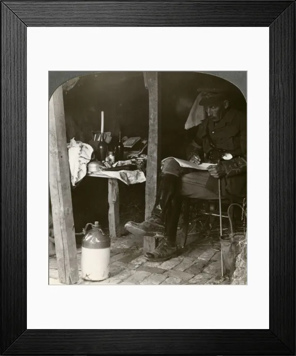 Framed Print : Staff officer in a dugout studying details before an offensive, World War I, 1914-1918Artist: Realistic Travels Publishers Framed Print : Staff officer in a dugout studying details before an offensive, World War I, 1914-1918Artist: Realistic Travels Publishers