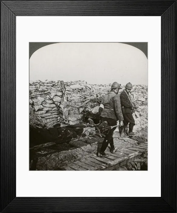 Framed Print : Belgian stretcher bearers carrying wounded in a trench, Dixmude, Belgium, World War I, 1914-1918. Artist: Realistic Travels Publishers Framed Print : Belgian stretcher bearers carrying wounded in a trench, Dixmude, Belgium, World War I, 1914-1918. Artist: Realistic Travels Publishers