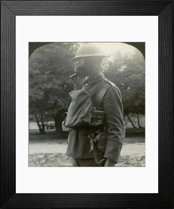Framed Print : Infantry fitted with the latest gas marks and steel helmets, World War I, 1915-1918. Artist: Realistic Travels Publishers Framed Print : Infantry fitted with the latest gas marks and steel helmets, World War I, 1915-1918. Artist: Realistic Travels Publishers