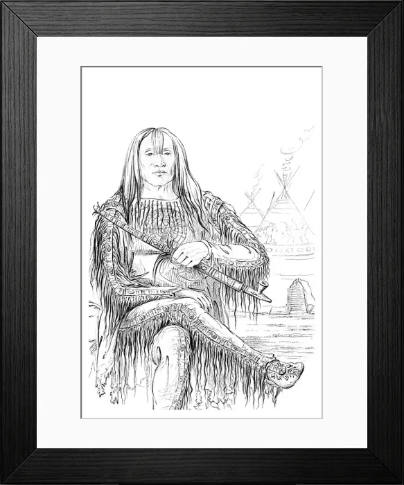 Framed Print : Chief of the Blackfoot nation, 1841. Artist: Myers and Co Framed Print : Chief of the Blackfoot nation, 1841. Artist: Myers and Co