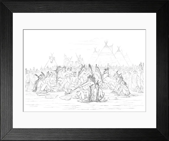 Framed Print : Native American pipe dance, 1841. Artist: Myers and Co Framed Print : Native American pipe dance, 1841. Artist: Myers and Co
