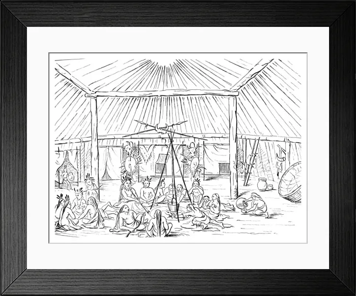 Framed Print : Interior of a Teepee, 1841. Artist: Myers and Co Framed Print : Interior of a Teepee, 1841. Artist: Myers and Co