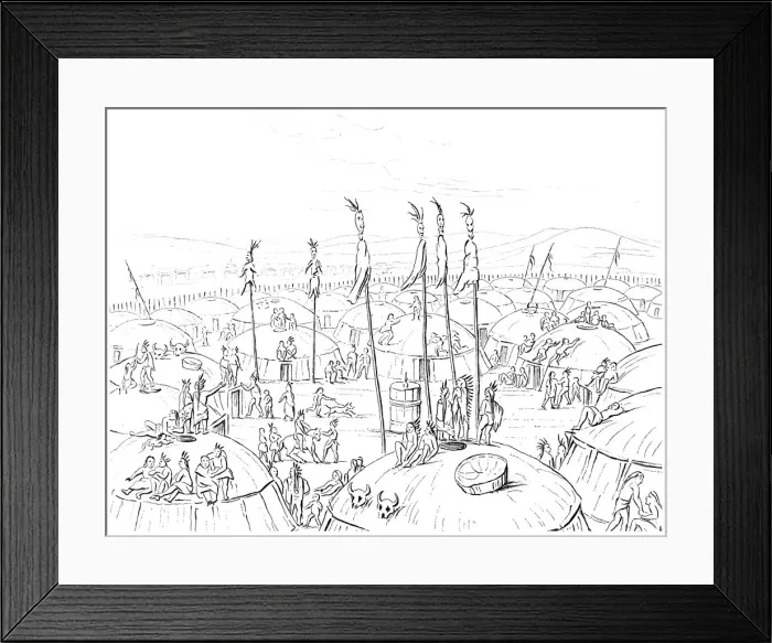 Framed Print : Mandan village, Upper Missouri, America, 1841. Artist: Myers and Co Framed Print : Mandan village, Upper Missouri, America, 1841. Artist: Myers and Co
