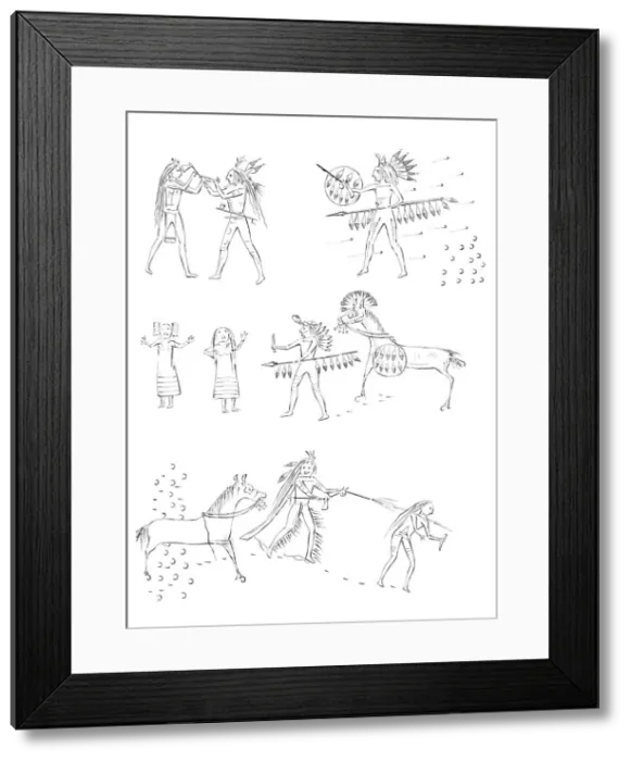 Framed Print : Exploits of Four Bears, Native American warrior, 1841. Artist: Myers and Co Framed Print : Exploits of Four Bears, Native American warrior, 1841. Artist: Myers and Co