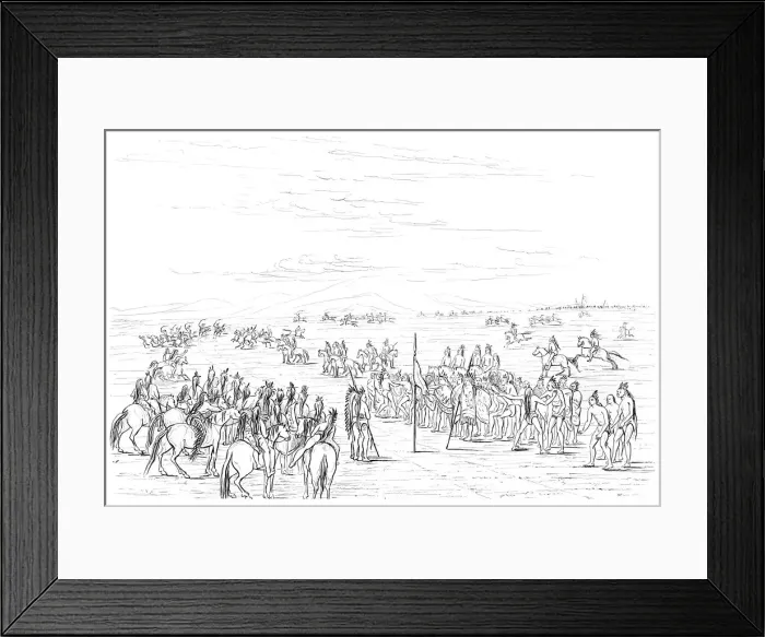 Framed Print : Native American horse race, 1841. Artist: Myers and Co Framed Print : Native American horse race, 1841. Artist: Myers and Co