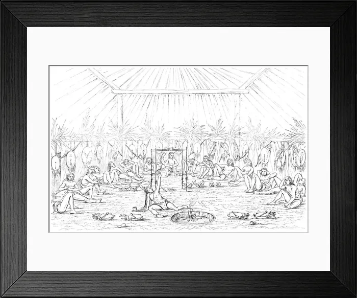 Framed Print : Medicine man and teepee interior, 1841. Artist: Myers and Co Framed Print : Medicine man and teepee interior, 1841. Artist: Myers and Co