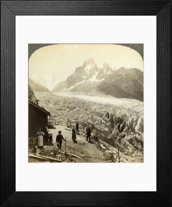 Framed Print : Mer de Glace from the Chapeau, near Chamonix, France. Artist: Underwood & Underwood Framed Print : Mer de Glace from the Chapeau, near Chamonix, France. Artist: Underwood & Underwood