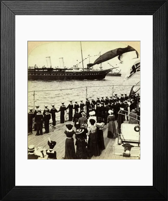 Framed Print : Royal Yacht passing the battleship HMS Nile, Coronation Review, Spithead, Hampshire, 1902. Artist: Underwood & Underwood Framed Print : Royal Yacht passing the battleship HMS Nile, Coronation Review, Spithead, Hampshire, 1902. Artist: Underwood & Underwood