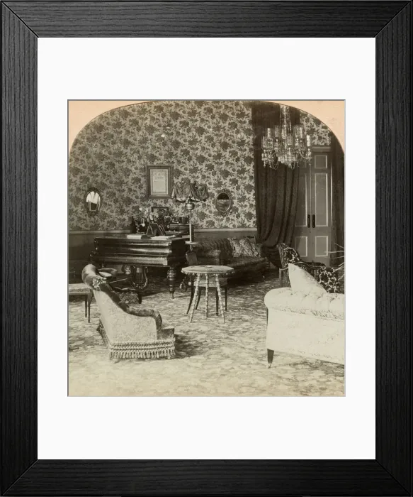 Framed Print : Drawing room of the Presidency, Lord Roberts headquarters, Bloemfontein, South Africa, 1900. Artist: Keystone View Company Framed Print : Drawing room of the Presidency, Lord Roberts headquarters, Bloemfontein, South Africa, 1900. Artist: Keystone View Company