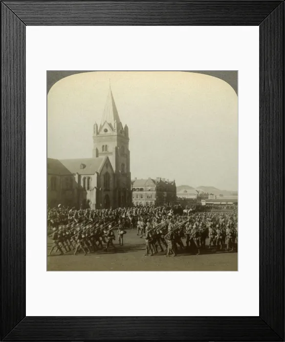 Framed Print : British soldiers reviewed by Lord Roberts, Public Square, Pretoria, South Africa, Boer War, 1900. Artist: Underwood & Underwood Framed Print : British soldiers reviewed by Lord Roberts, Public Square, Pretoria, South Africa, Boer War, 1900. Artist: Underwood & Underwood