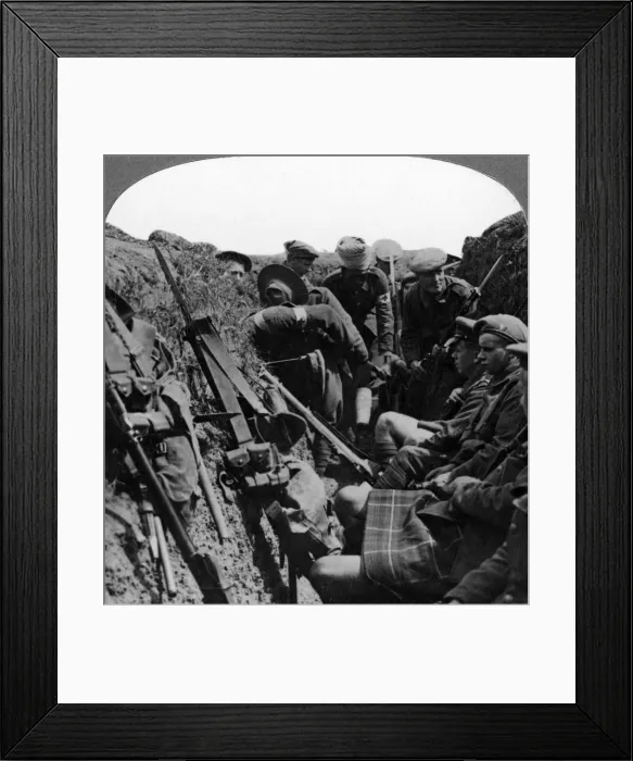 Framed Print : Stretcher bearers removing a wounded officer, World War I, 1914-1918. Artist: Realistic Travels Publishers