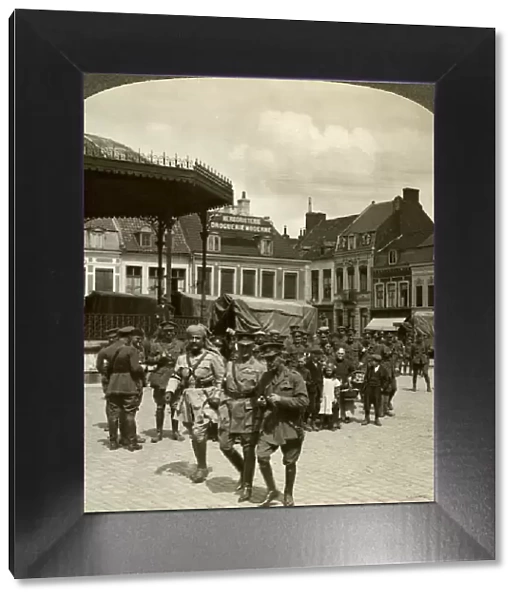 Sir James Willcocks with General Nanten, Market Square, Merville, France, World War I, 1914-1915. Artist: Realistic Travels Publishers