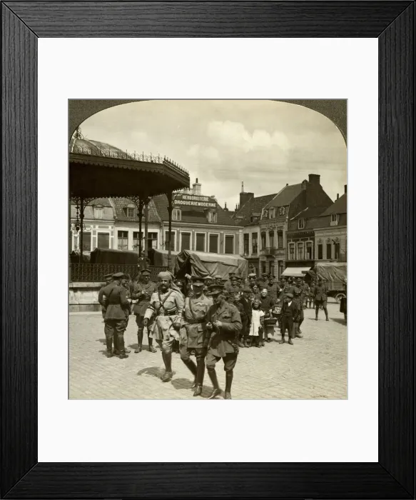 Framed Print : Sir James Willcocks with General Nanten, Market Square, Merville, France, World War I, 1914-1915. Artist: Realistic Travels Publishers Framed Print : Sir James Willcocks with General Nanten, Market Square, Merville, France, World War I, 1914-1915. Artist: Realistic Travels Publishers