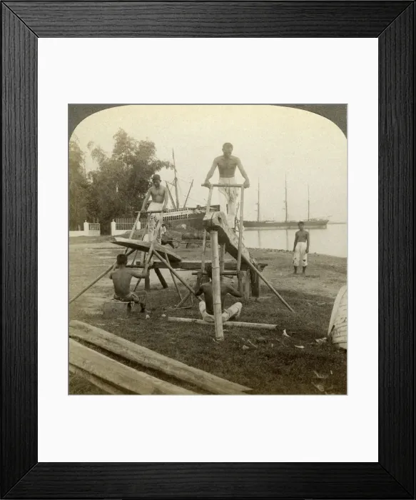 Framed Print : A Filipino sawmill, Cebu, Philippines. Artist: Underwood & Underwood