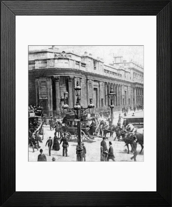 Framed Print : Traffic passing the Bank of England, London, c late 19th century Framed Print : Traffic passing the Bank of England, London, c late 19th century