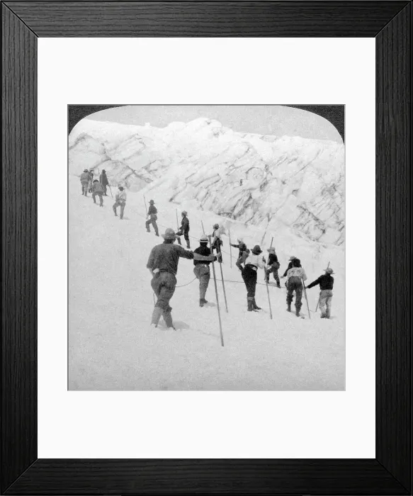Framed Print : Ascending a steep snowfield, Stevens Glacier, Mount Rainier, Washington, USA. Artist: Underwood & Underwood Framed Print : Ascending a steep snowfield, Stevens Glacier, Mount Rainier, Washington, USA. Artist: Underwood & Underwood