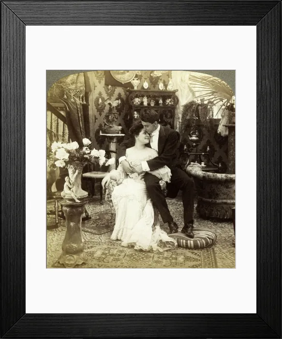 Framed Print : George Greatly Admires Ethels Beautiful Complexion. Artist: Underwood & Underwood Framed Print : George Greatly Admires Ethels Beautiful Complexion. Artist: Underwood & Underwood